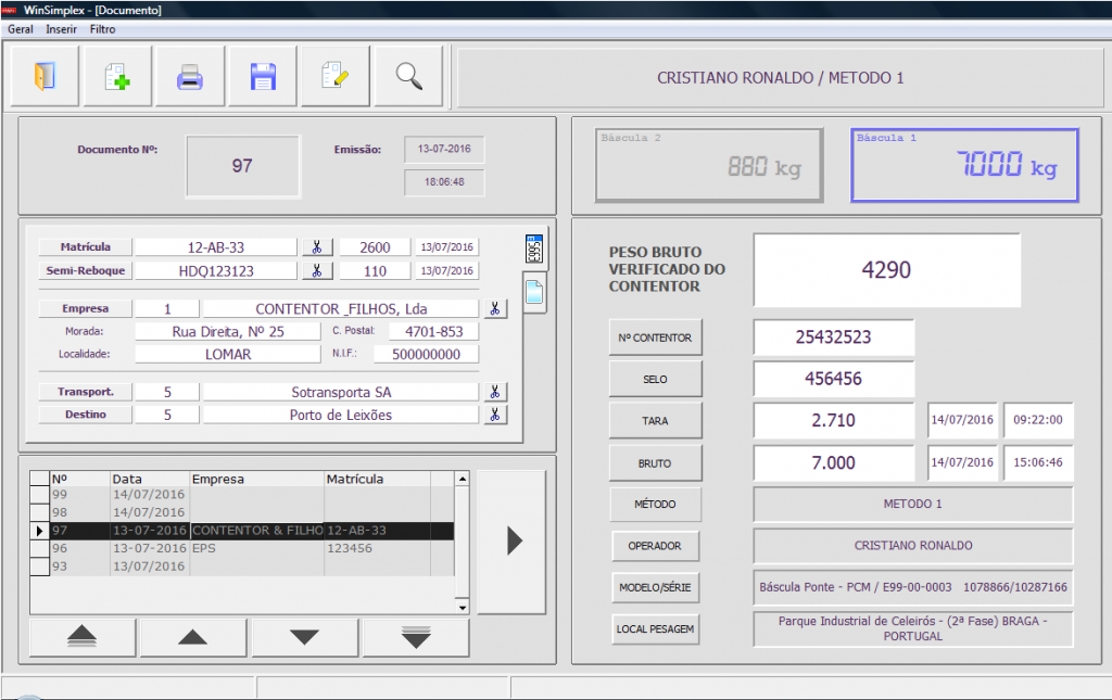Balanças Marques Weighing Software modified to the new SOLAS regulations